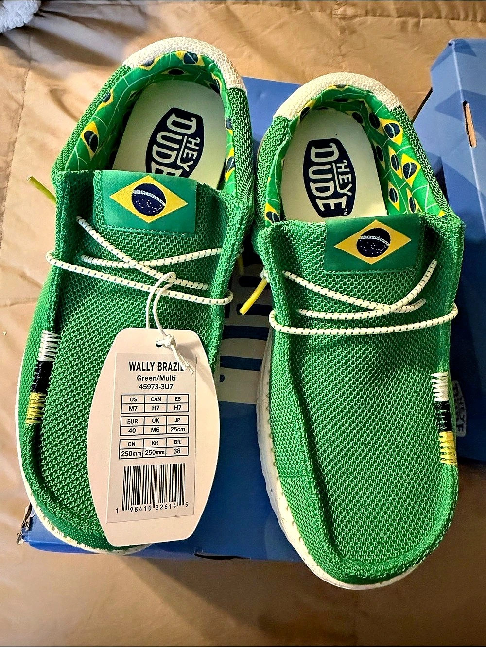 Hey Dude Wally Brazil Green & Yellow Sneakers US 7 NWT